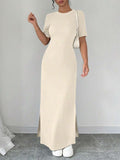 Step into effortless elegance with this Women's V-Neck Split Hem Maxi Dress. Featuring playful short sleeves and a flattering V-neck, its solid color design makes it a versatile go-to for any occasion. The split hem adds a flirty touch, giving you freedom to move with confidence and charm. Perfect for days when you want to look stylish without trying too hard!