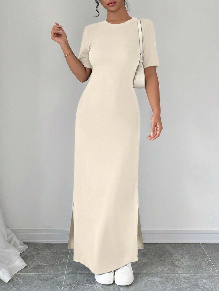 Step into effortless elegance with this Women's V-Neck Split Hem Maxi Dress. Featuring playful short sleeves and a flattering V-neck, its solid color design makes it a versatile go-to for any occasion. The split hem adds a flirty touch, giving you freedom to move with confidence and charm. Perfect for days when you want to look stylish without trying too hard!