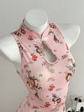 Embrace timeless elegance with this Women's Vintage Dragon Print Sleeveless Dress. Featuring a striking mandarin collar and flattering bodycon silhouette, this mini dress is crafted from soft knitted fabric with a subtle stretch for comfort and movement. The sleek pencil hem and slim fit create a sophisticated look perfect for any occasion—from casual dates and travel to parties and special celebrations. 