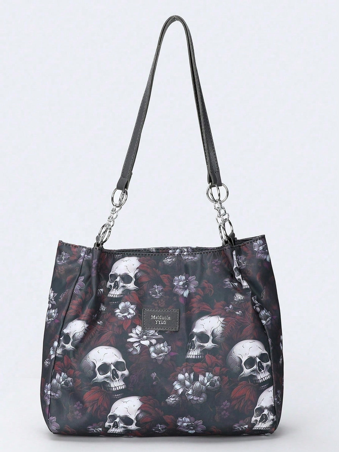 This women's waterproof shoulder bag is perfect for adding a touch of gothic fashion to any outfit, whether it be for a Halloween party or everyday wear. With a unique skull flower print, this retro bag is sure to make a statement. Stay stylish and functional with its waterproof design.