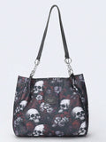 This women's waterproof shoulder bag is perfect for adding a touch of gothic fashion to any outfit, whether it be for a Halloween party or everyday wear. With a unique skull flower print, this retro bag is sure to make a statement. Stay stylish and functional with its waterproof design.