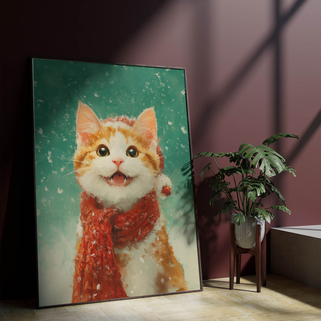 Winter Cat Printable Wall Art, Cute Christmas Kitty Poster, Cozy Holiday Animal Print, Digital Download Home Decor