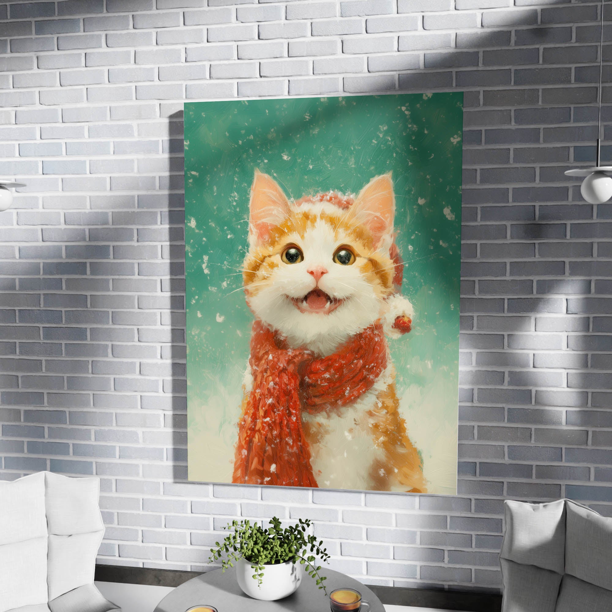 Winter Cat Printable Wall Art, Cute Christmas Kitty Poster, Cozy Holiday Animal Print, Digital Download Home Decor