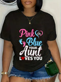 Show off your aunt's love and excitement for the little one in style with this adorable gender reveal t-shirt! Available in both pink and blue, this t-shirt will add a playful and loving touch to any gender reveal party or family gathering. Your aunt will surely love wearing this shirt and showing her support for the new addition to the family!