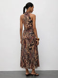 Brown Zebra Print Fitted Maxi Dress for Summer Vacations and Night Out