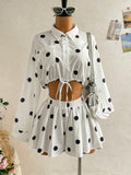 Chic Cream Yellow Polka Dot 2-Piece Skirt Set for Stylish Summer Vacations and Casual Outings 