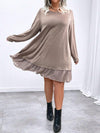 Chic & Comfortable Plus Size Solid Color Crew Neck Dress with Ruffle Hem