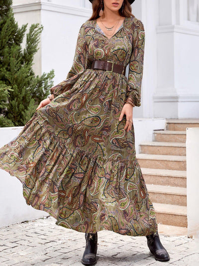 Chic Bohemian Floral Lantern Sleeve Dress for Effortless Holiday Style