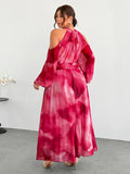 Back view of pink tie-dye halter tie-back maxi dress