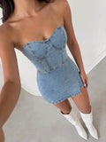 Women's Slim Fit Fashion Denim Tube Dress Club Night Out Light Blue Autumn Sexy