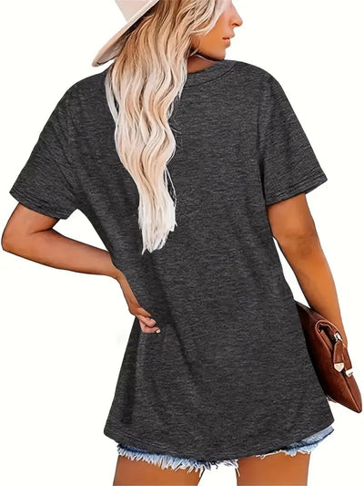 Leaf Neck T-shirt: Stylish Short Sleeve Top for Women's Casual Wear