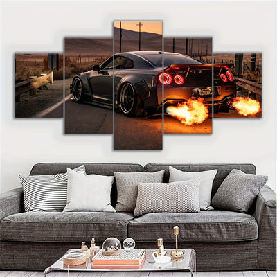 City Night Lights: 5-Piece Frameless Canvas Wall Art Set for Chic Home Decor