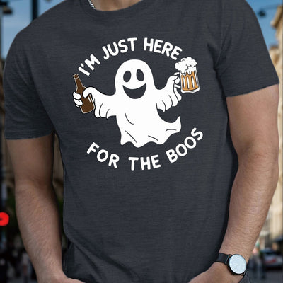 Cheerful Ghost Beer Halloween Men's Tee: Spooky Style for Summer