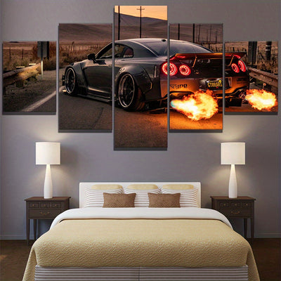 City Night Lights: 5-Piece Frameless Canvas Wall Art Set for Chic Home Decor