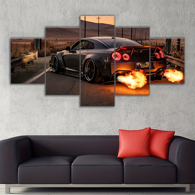 City Night Lights: 5-Piece Frameless Canvas Wall Art Set for Chic Home Decor