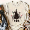 Christmas Tree and Skeleton Printed Round Neck T-Shirt: Festive Wear for Women