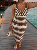 front full view of colorblock striped sleeveless knit midi dress