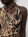 Brown Zebra Print Fitted Maxi Dress for Summer Vacations and Night Out