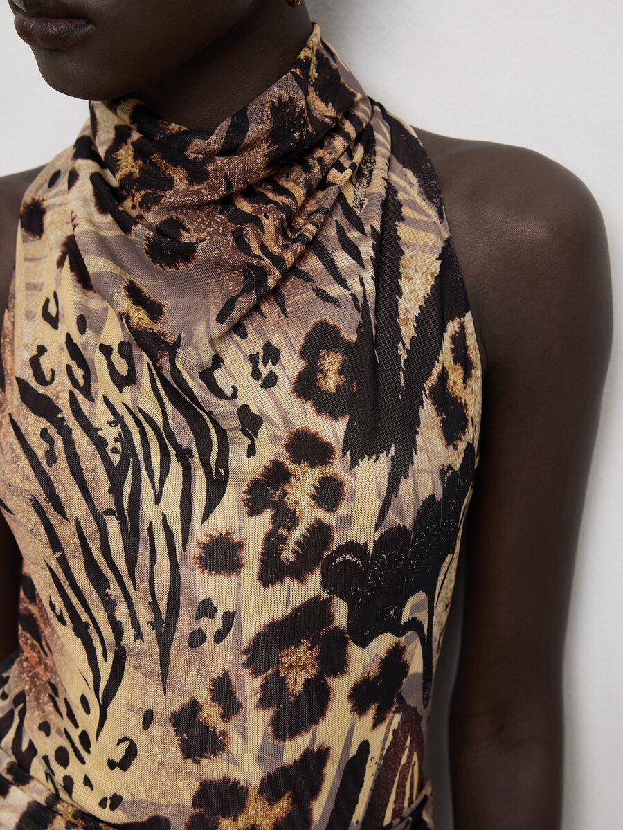 Brown Zebra Print Fitted Maxi Dress for Summer Vacations and Night Out