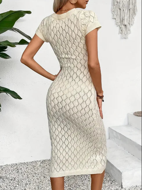 Diamond Pattern Knit Midi Dress: A Touch of Elegance for the Office Lady