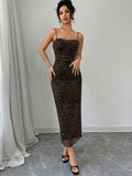 Leopard Print Lace Midi Bodycon Dress for Romantic Occasions 