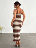 upper front view of colorblock striped sleeveless knit midi dress