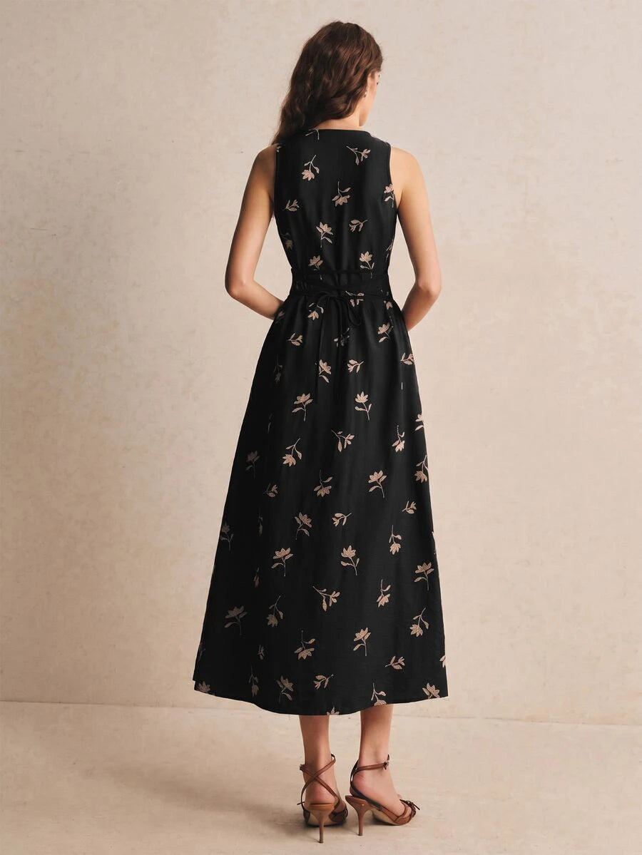 Elegant Navy Blue Sleeveless Front Button Dress for Casual Summer Vacations 