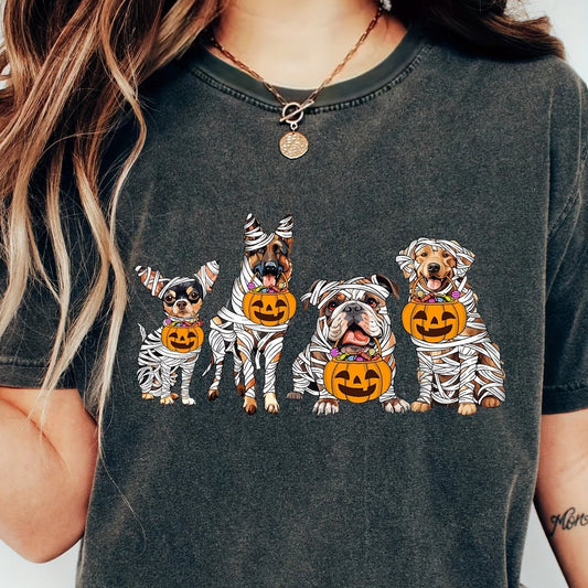 Frightfully Fun Halloween Pets Neck T-Shirt: Casual Short Sleeve Top for Women's Clothing