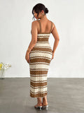 back full view of colorblock striped sleeveless knit midi dress