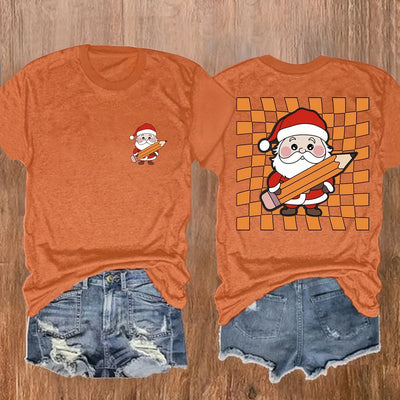 Joyful Santa: Women's Plus Size Christmas Casual T-Shirt with Santa Claus Print and Short Sleeves