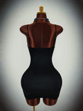 Black cami mini dress with blue skull and wave graphic front panel