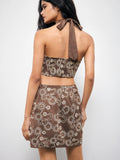 Elegant Embroidered Halter Neck Dress with Back Cutout for Fall Work Events and Outings 