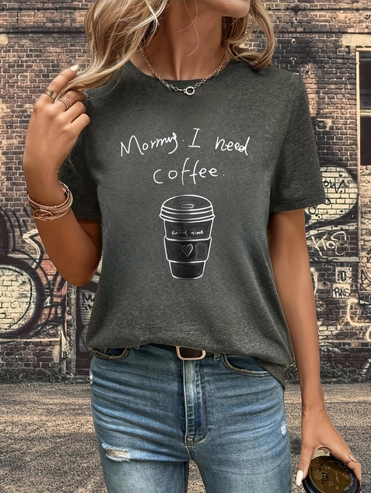 This Women's Letter Coffee Cup print T-Shirt adds a fashionable edge to any spring or summer wardrobe. It's made from breathable, lightweight material that keeps its shape, ensuring a flattering fit and comfortable wear. Its unique design is sure to turn heads and it's perfect for any casual or dressy occasion.