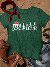 Festive Fashion: Christmas Graphic Letter Print T-Shirt - Casual Short Sleeve Top for Spring/Summer in Women's Clothing