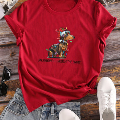 Casual Christmas Dog Print Crew Neck T-Shirt: A Stylish and Playful Addition to Your Spring/Summer Wardrobe