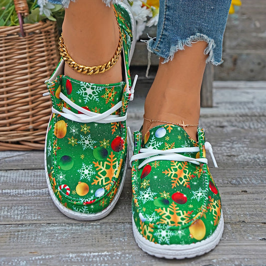 Festive Footwear: Women's Christmas Print Canvas Shoes - Casual, Lightweight, and Stylish Low-Top Sneakers