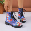 Festive Fun: Women's Christmas Style Combat Boots with Santa Claus & Snowman Pattern