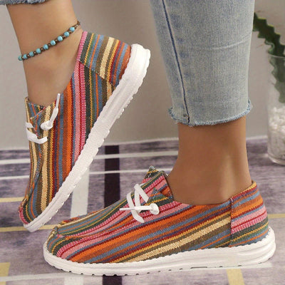 Women's Colorblock Striped Canvas Sneakers for Casual Outdoor Wear - Lightweight, Comfortable, and Stylish