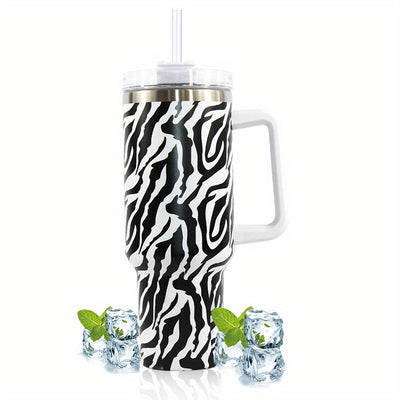 40oz Catus Design Stainless Steel Water Bottle with Straw and Lid - Perfect for Outdoor Camping Trips and Car Use - Includes Beer Mug for Adults and Children