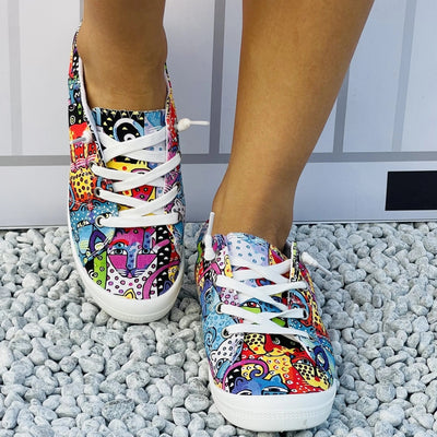 Women's Colorful Cartoon Leopard Print Slip-On Canvas Shoes: Comfy and Versatile Non-Slip Flats