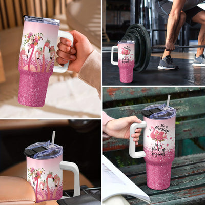 Flamingo Paradise: 40oz Insulated Tumbler with Handle and Straw - The Ultimate Travel Mug for Refreshing Beverages on the Go