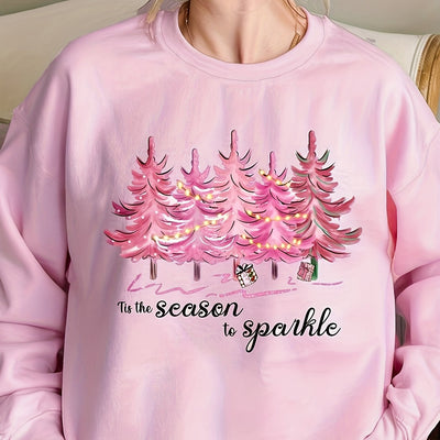 Comfort and Style: Plus Size Christmas Casual Sweatshirt with Festive Letter and Tree Print