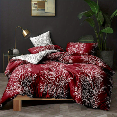 Nature-Inspired Polyester Duvet Cover Set - Sleep Amidst Tranquil Branch and Leaf Patterns, Perfect for Bedroom or Guest Room - Includes 1 Duvet Cover and 2 Pillowcases (Core not Included)