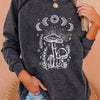 Mushroom adn Moon Print Sweatshirt, Long Sleeve Crew Neck Pullover Sweatshirt, Casual Tops For Fall & Winter, Women's Clothing