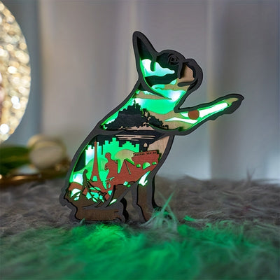 Quirky and Cute: French Bulldog Wooden Art Night Light - A Delightful Table Decor for Dog Lovers