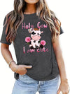 Moo-velous Pink Cow Pattern Crew Neck T-Shirt: Casual Style for the Spring/Summer Season - Women's Clothing