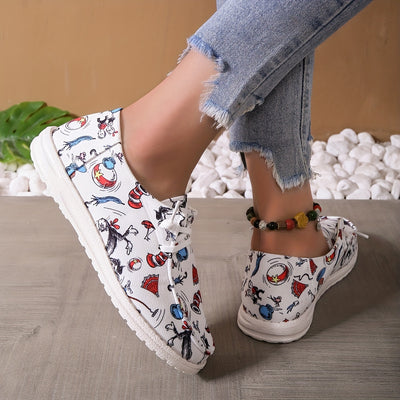 Cute and Comfortable with Cartoon Print Women's Canvas Slip-On Shoes