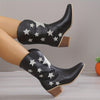 Stylish Star-patterned Chunky Heel Cowboy Boots: The Perfect Embroidered Western Fashion Statement for Women