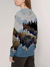 Cozy and Stylish: Landscape Print Pullover Sweatshirt for Fall-Winter Women's Clothing