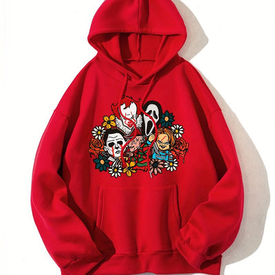 Fear-infused Style: Women's Horror Movie Print Hoodie - Embrace the Chills This Winter-Fall Season!